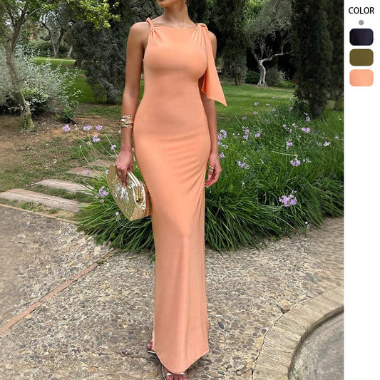 Women's dress: amazon bestseller - new summer collection, stylish and elegant one-shoulder flowy solid color dress, wholesale for export