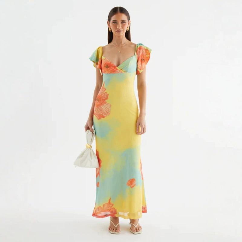 Women's dress: cross-border fashion, new chinese style, stunning summer outfit, uniquely beautiful, non-replicable printed gauze dress