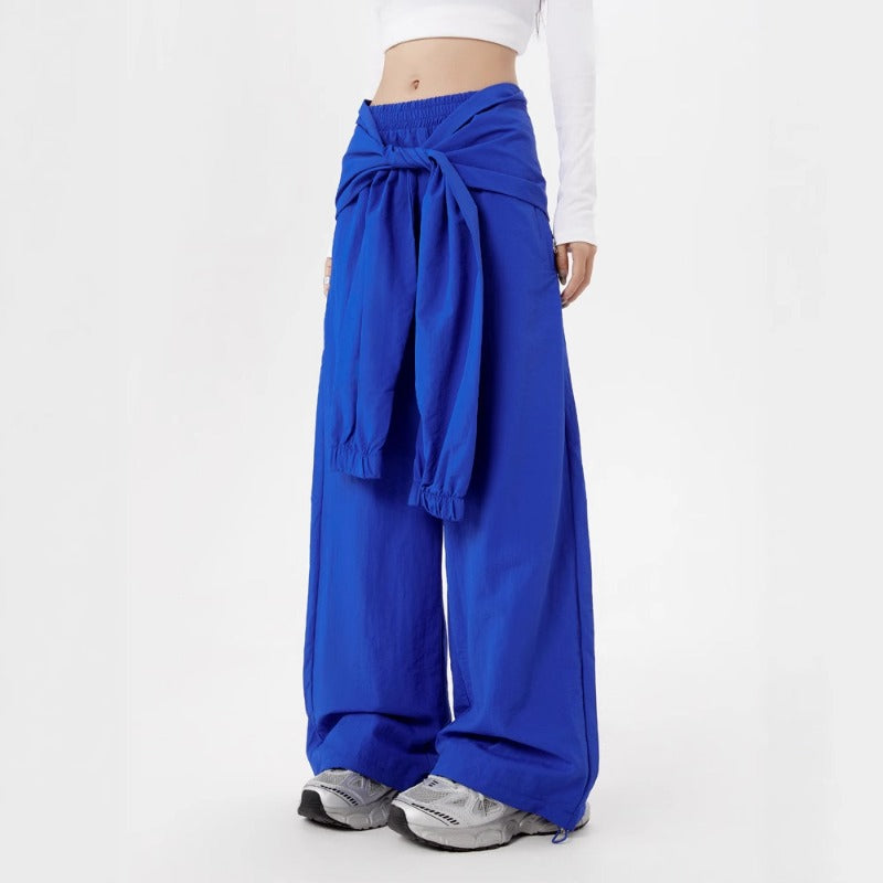 Women casual pants vintage straps women's summer loose wide-leg pants