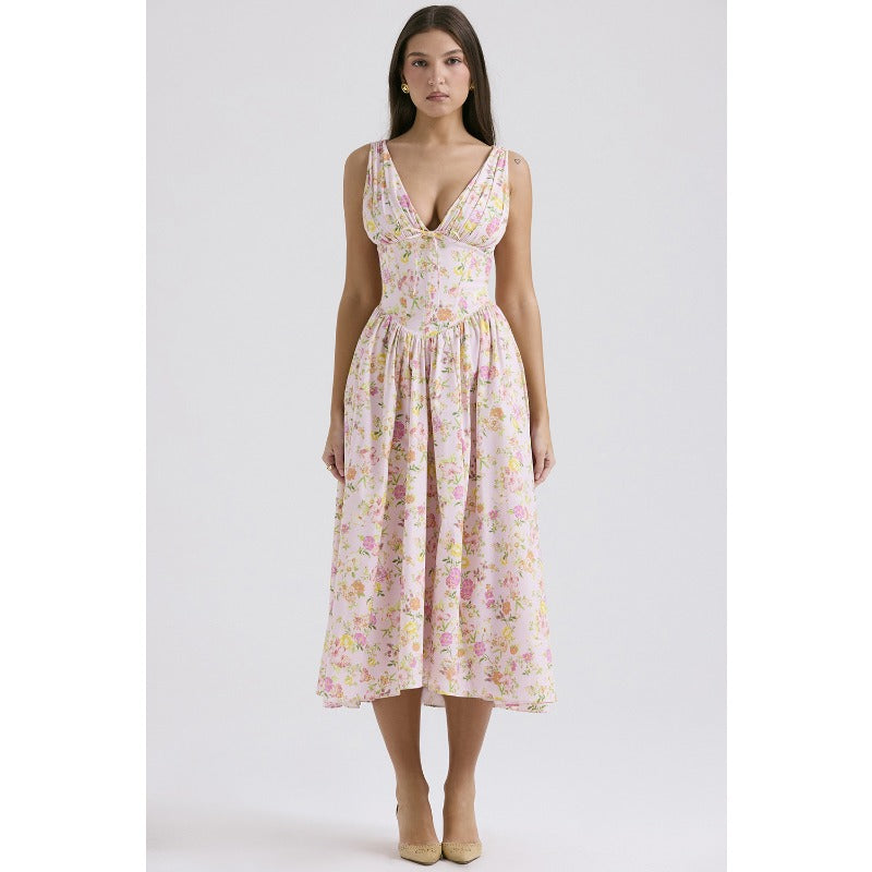 Women's dress - standalone store summer slim-fit camisole maxi dress - european & american style fashion print v-neck elegant dress