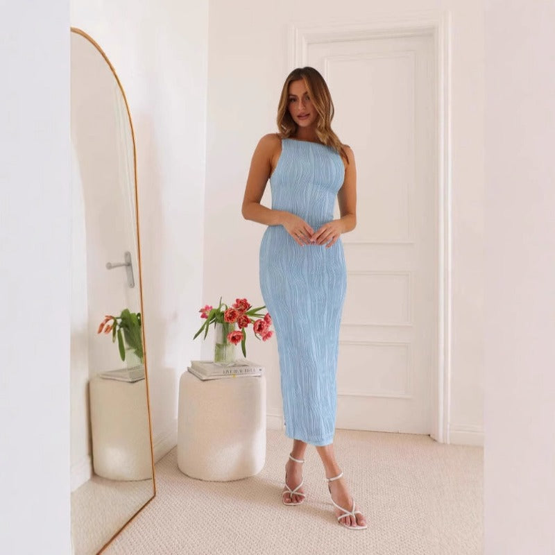 Women's dress - spring/summer european & american style - backless, water ripple sleeveless sexy dress - slim fit bodycon skirt