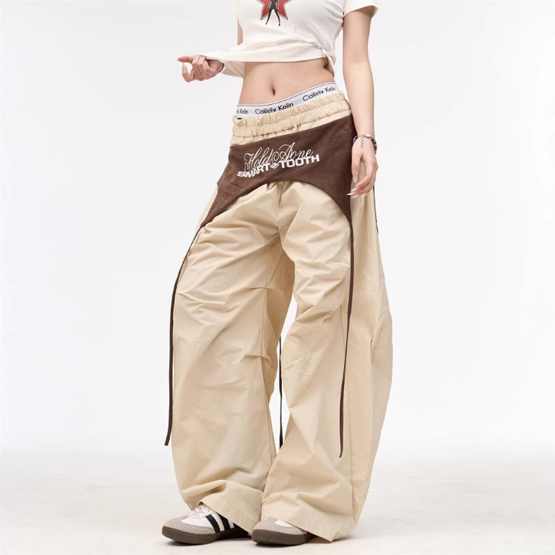 Women casual pants retro contrasting color women loose summer scimitar pants