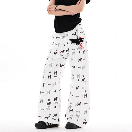 Women casual pant retrosummer puppy printing