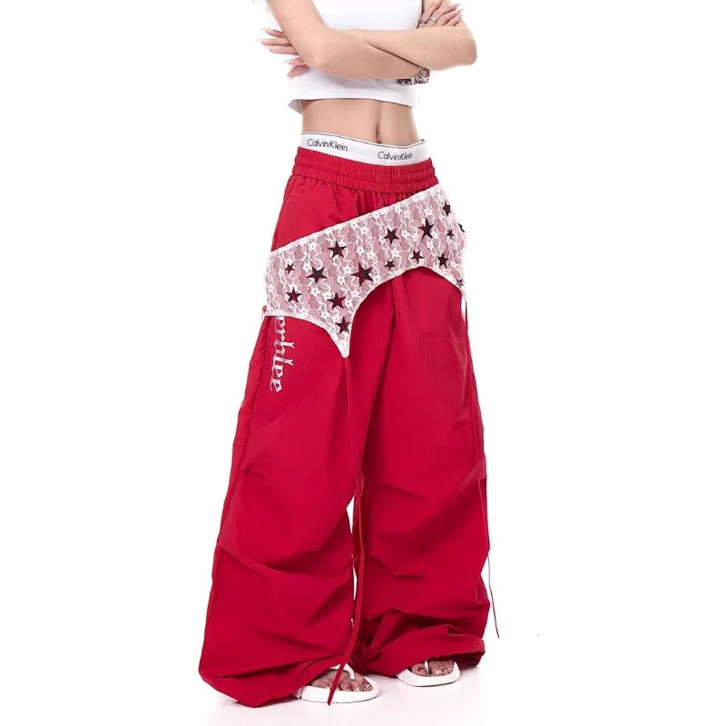 Women casual pant summer star lace fart curtain