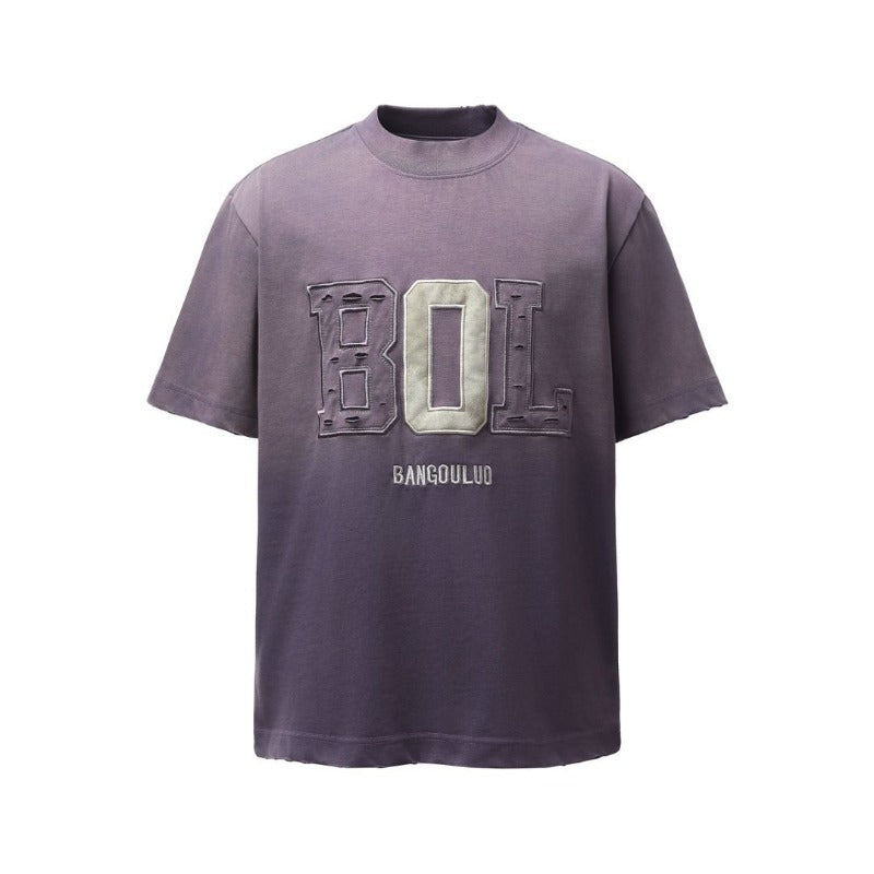 Men's t-shirts: american retro heavyweight double yarn patch embroidery distressed design men's high street loose fit short sleeve t-shirt