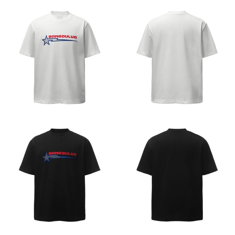 Men's t-shirts: american retro heavyweight double yarn printed hotfix rhinestone graphic design, men's high street oversized short sleeve tee