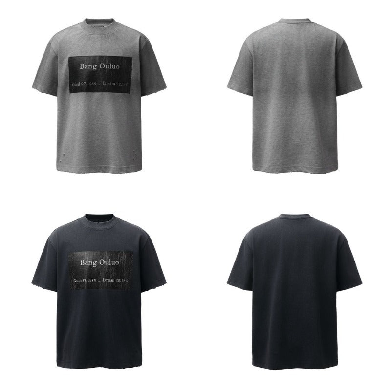 Men's t-shirts: american retro heavyweight double yarn printed graphic tee - distressed design, high street style, relaxed fit short sleeve