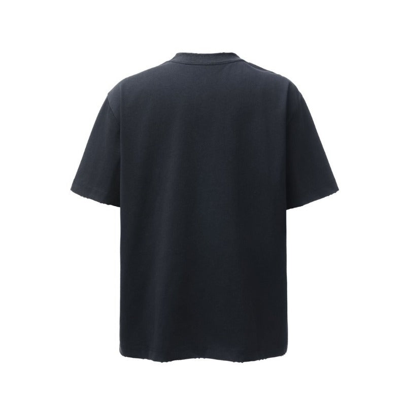 Men's t-shirts: american retro heavyweight double yarn washed & distressed logo design, men's high street oversized short sleeve tee