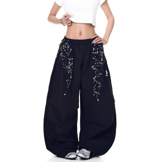 Women casual pant tassel sequin fart curtain loose