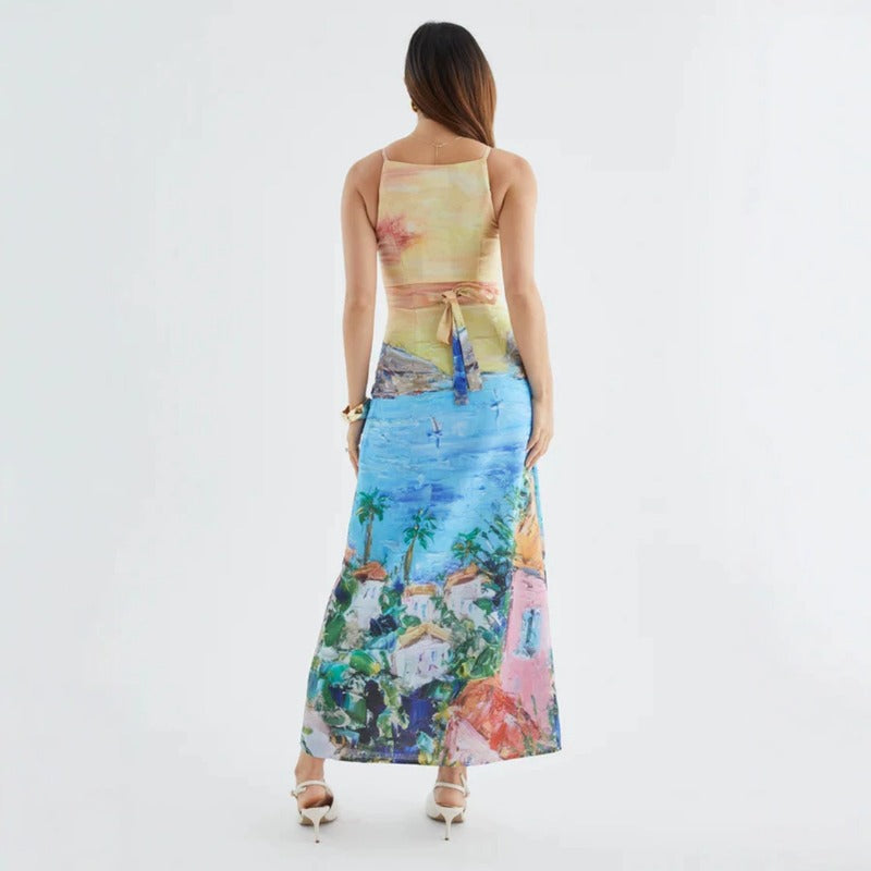 Women's dress - american sweetheart oil painting style dress - spring/summer ins trendy versatile casual long dress for women