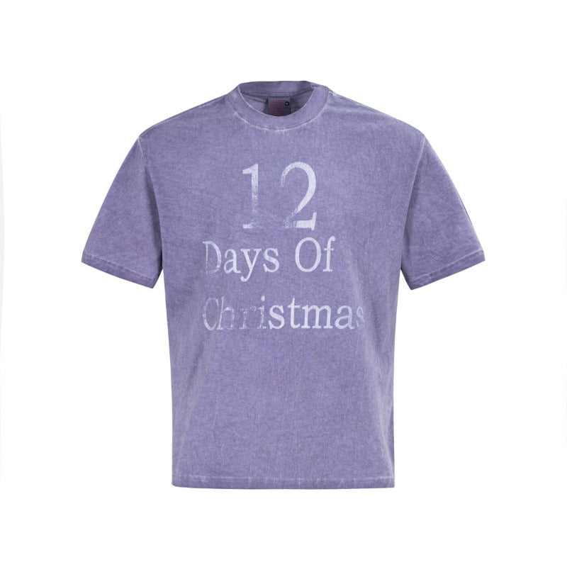 Men's t-shirts: american summer street style distressed washed letter design, premium slightly relaxed fit short sleeve tee