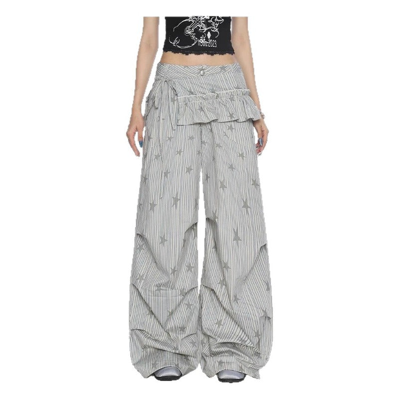 Women casual pants stripes star print