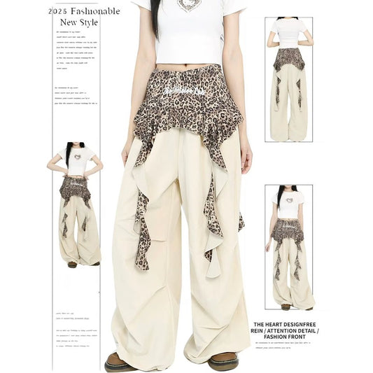 Women casual pant leopard print butt curtain patchworkloose