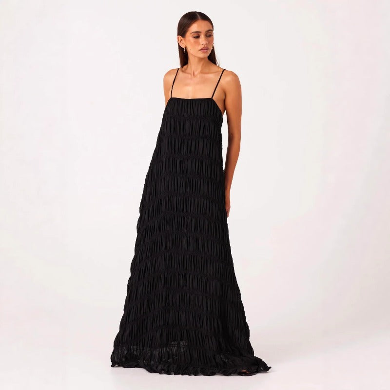Women's dress - summer european & american style - backless, ruched, breathable, tie-up, ruffle hem maxi dress