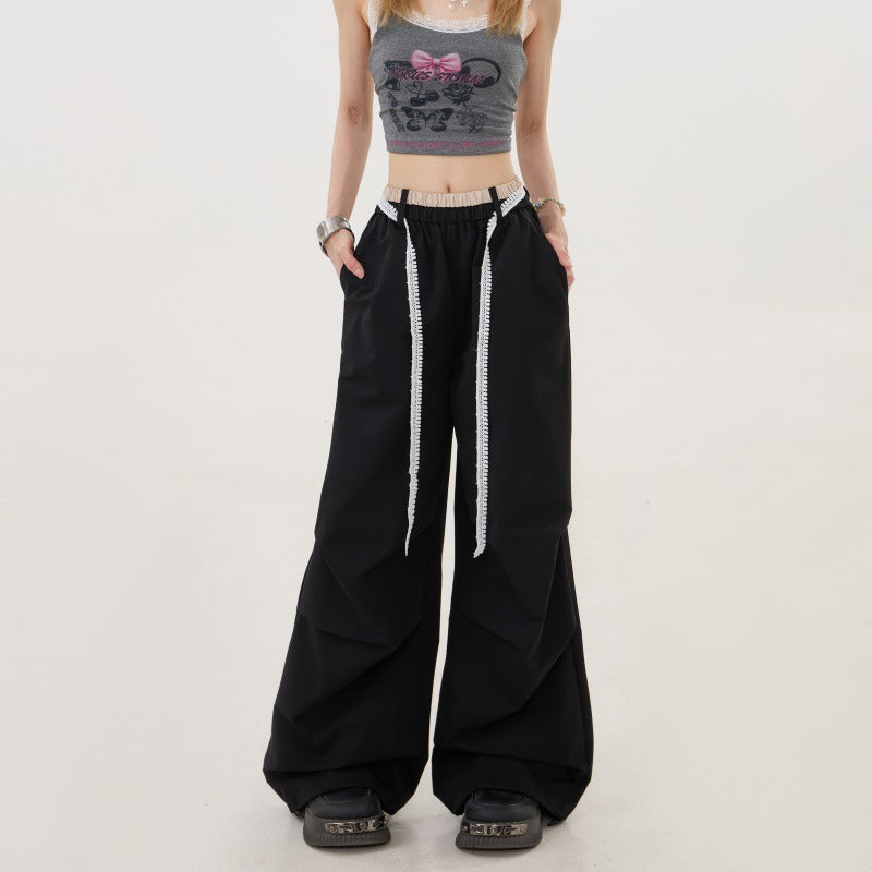 Women casual pants high waist double waist splicing women's summer loose