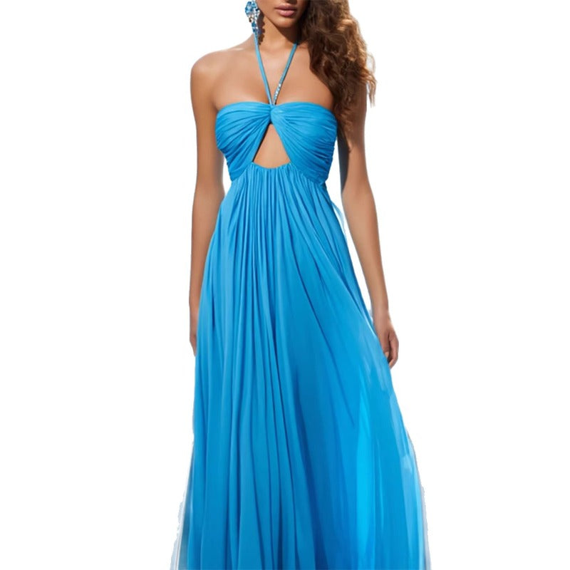 Women's summer dress - european and american style, solid color bandeau, pleated sleeveless camisole, halter neck dress for women (cross-border e-commerce)