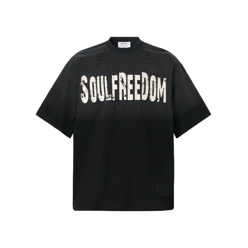 Men's t shirts t american street summer neutral distressed washed cut-out classy design men's loose short-sleeved t-shirt