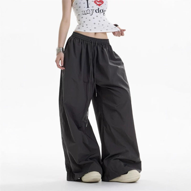 Women casual pants retro drawstring loose