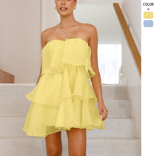 Women's dress - in stock - summer new arrivals - european & american cross-border e-commerce - sexy & fashionable bandeau backless tiered dress