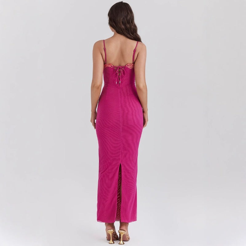 Women's dress: european and american cross-border fashion - lace trim bandeau maxi dress, spicy girl style, fashionable camisole, vacation-inspired dress for women