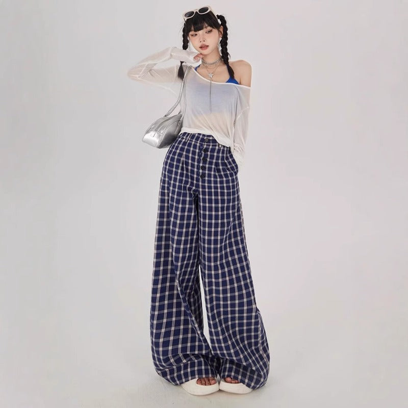Women casual pants plaid summer hong kong style
