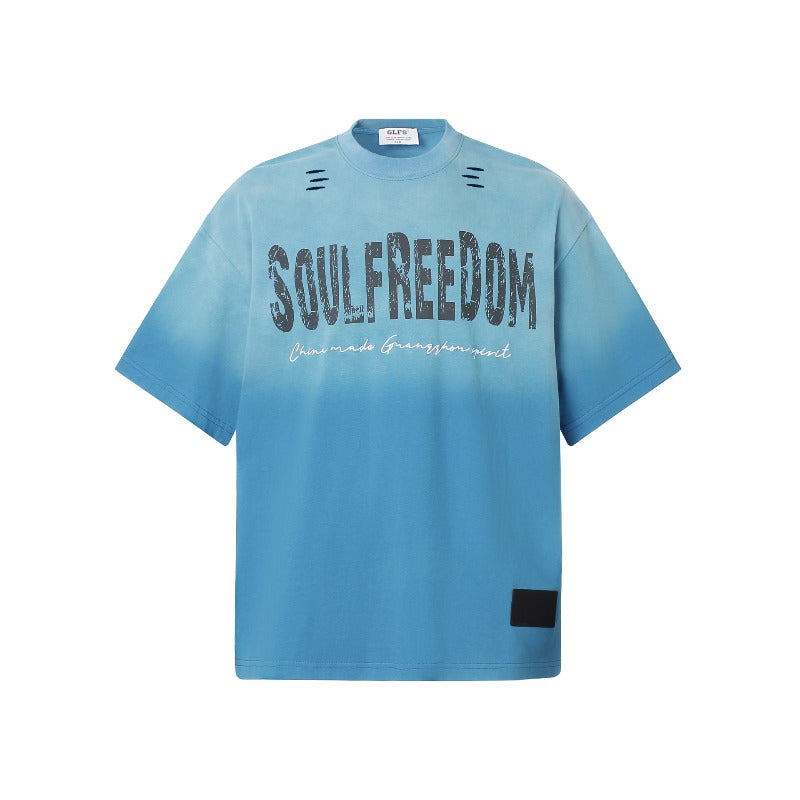 Men's t shirts t american street summer neutral distressed washed cut-out classy design men's loose short-sleeved t-shirt