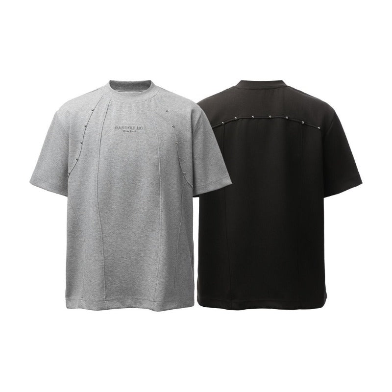 Men's t-shirts: american retro heavyweight double yarn deconstructed beaded design, men's high street oversized short sleeve tee