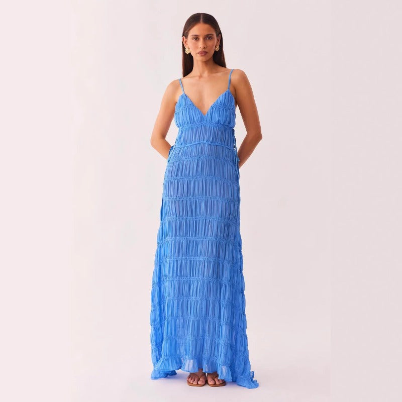 Women's dress - amazon v-neck sexy backless tie-up solid color slip dress, patchwork slim fit elegant slimming long dress
