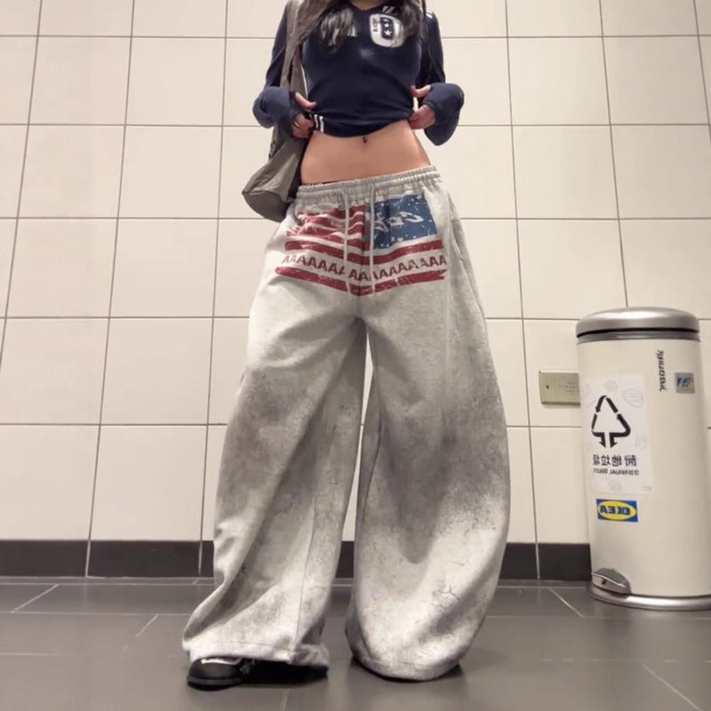 Women casual pant retro drawstring loose