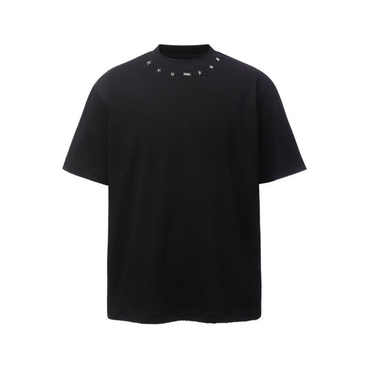Men's t-shirts: american retro heavyweight double yarn metallic detail design, men's crew neck high street oversized short sleeve tee