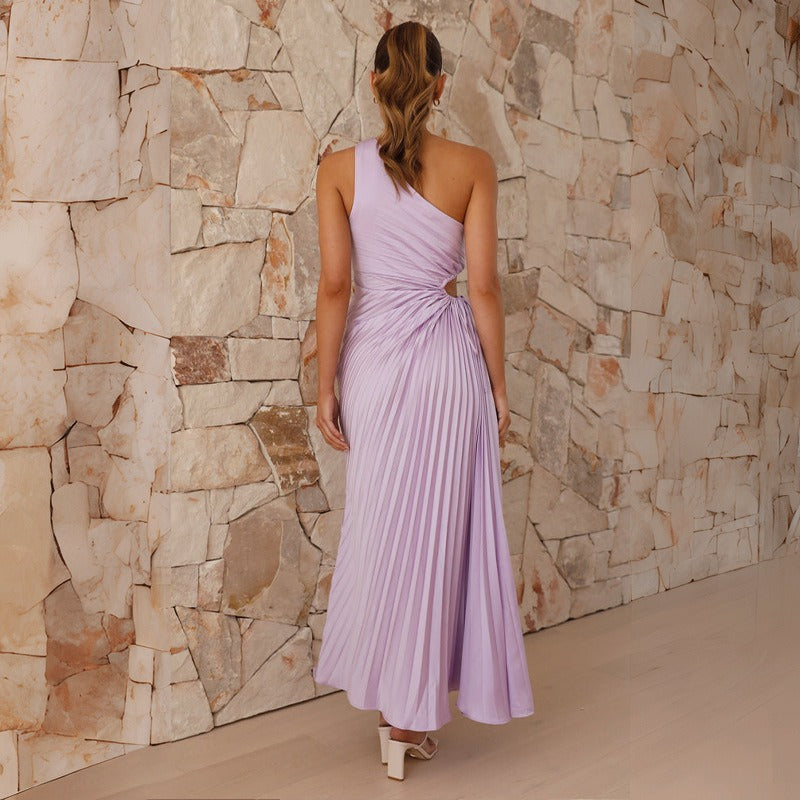 Women's dress: amazon hot-selling cross-border fashionable slim-fit one-shoulder cutout pleated evening gown for spring/summer (us & european styles)