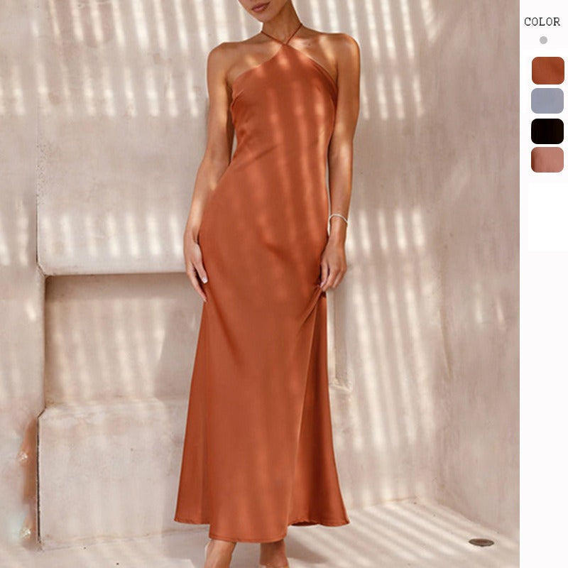 Women's dress - european & american cross-border amazon spring/summer sexy solid color slim-fit sleeveless backless elegant dress