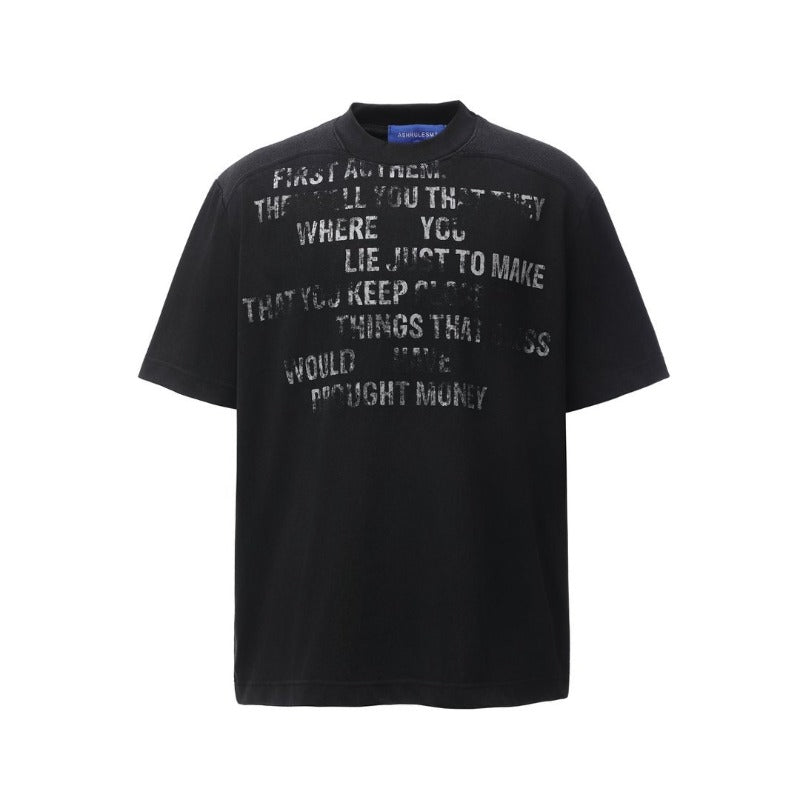 Men's t-shirts: american retro heavyweight double yarn high-quality high-street washed & distressed printed men's loose-fit short-sleeve t-shirt