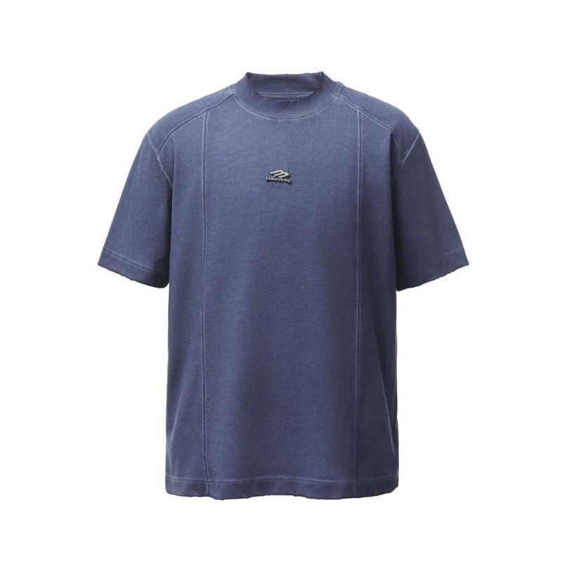 Men's t-shirts: american retro heavyweight double yarn metallic detail deconstructed design high street oversized short sleeve tee