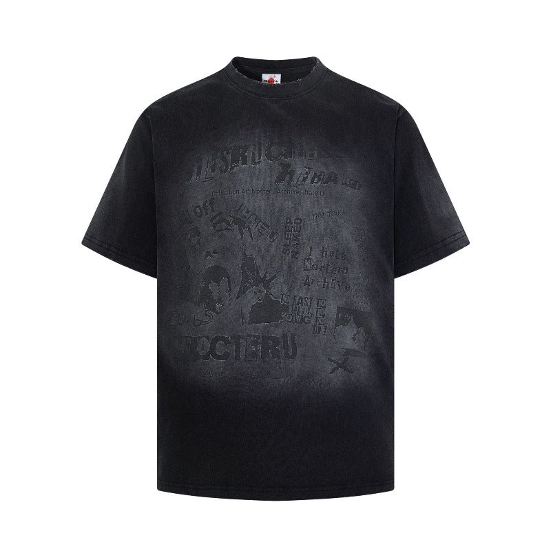 Men's t-shirts - american retro unisex washed & distressed print design crew neck high street slim fit short sleeve tee