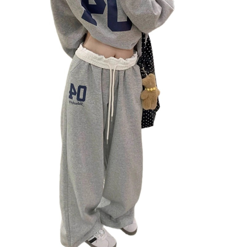 Women casual pants retro autumn winterhigh waist