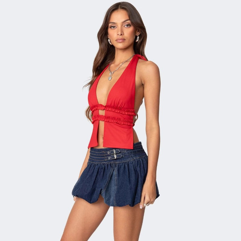 Women's dress - cross-border amazon fashion: european & american summer style, unique tulip skirt, low-rise versatile denim midi skirt for women