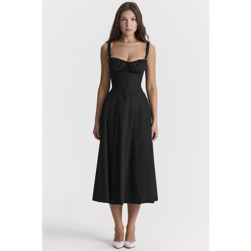 Women's dress: amazon bestseller - summer chic, elegant, high-end, spaghetti strap, soft & feminine style - french-inspired dress for women