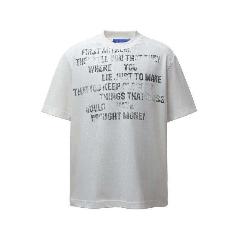 Men's t-shirts: american retro heavyweight double yarn high-quality high-street washed & distressed printed men's loose-fit short-sleeve t-shirt