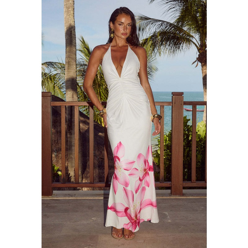 Women's dress - european & american style sexy cami dress - summer print bandeau sleeveless backless ruched bodycon mini dress