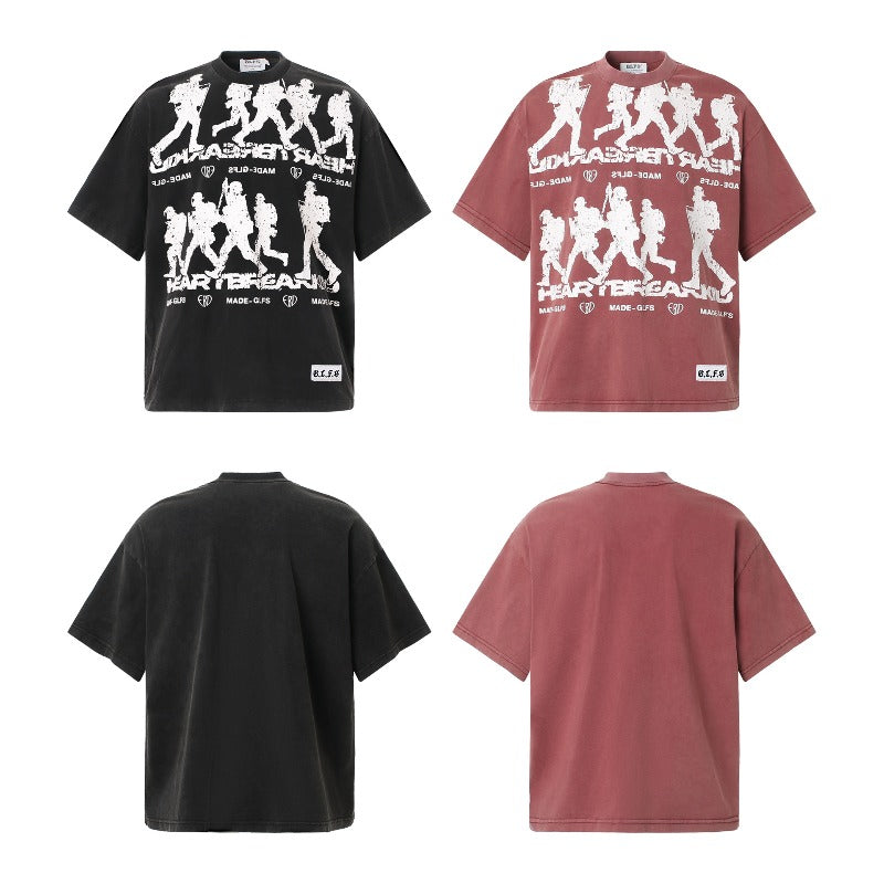 Men's t-shirts: american street style, summer, unisex, creative, washed vintage, premium design, men's loose fit short sleeve t-shirt