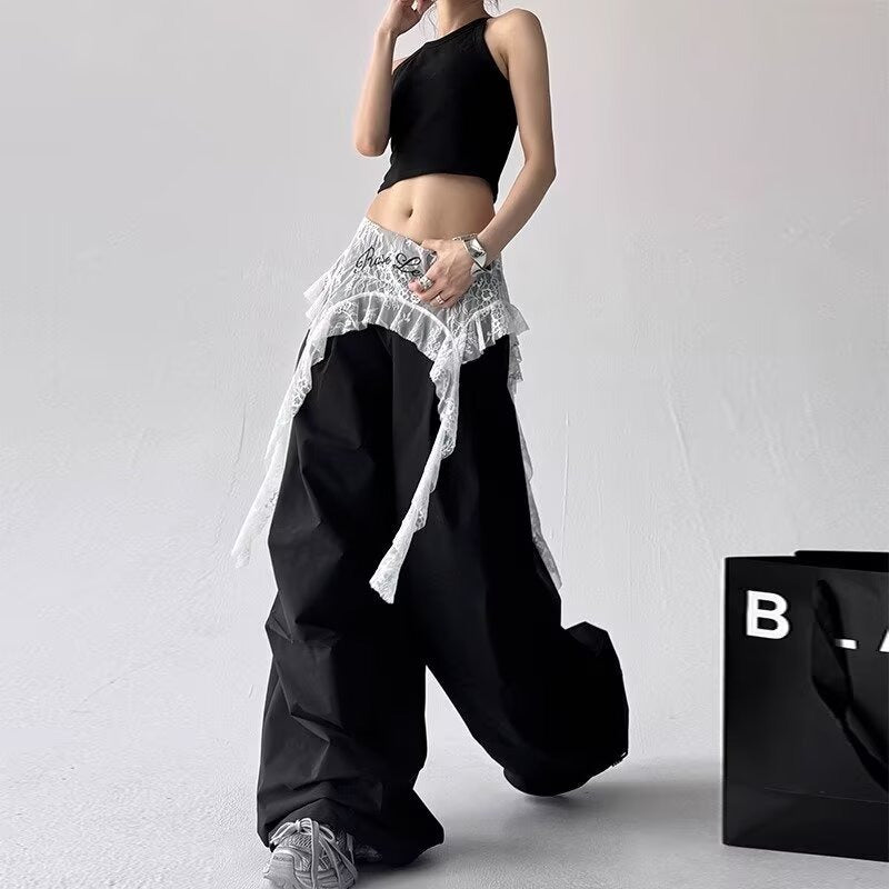 Womens casual pants summer lace stitching slacks