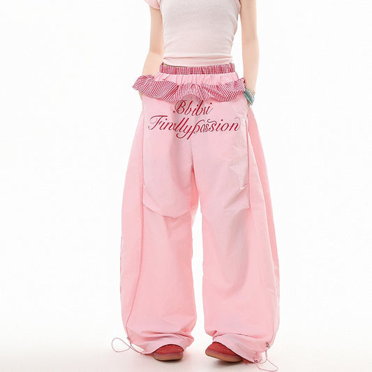 Women casual pant retro lace patchworkloose