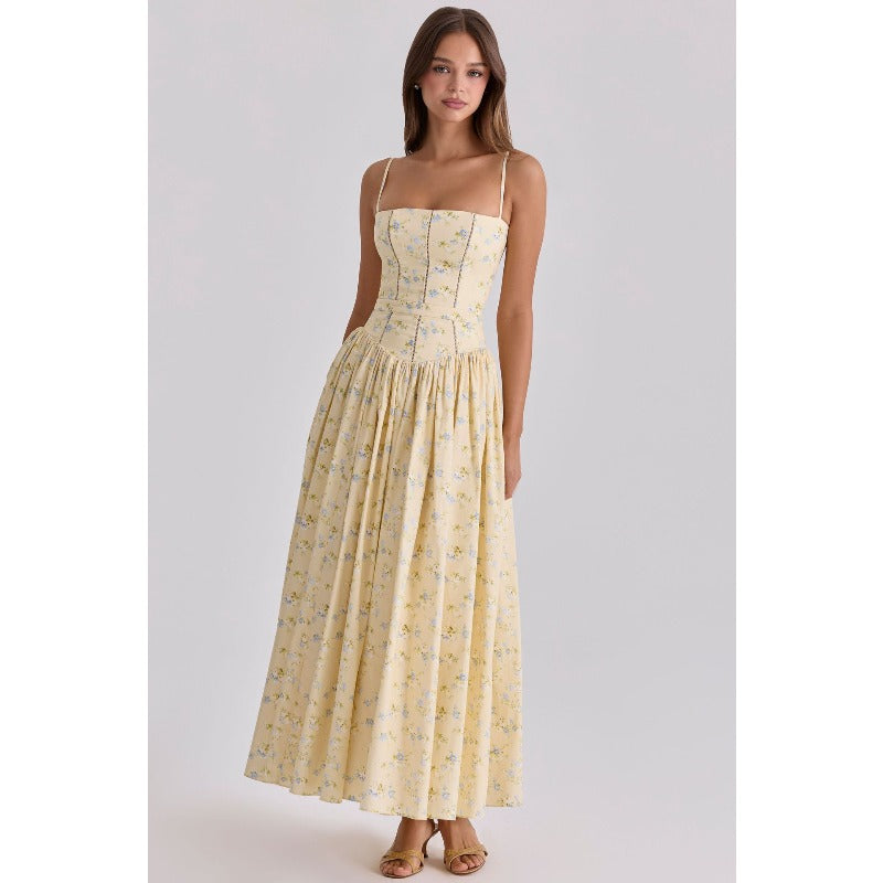 Women's dress - amazon cross-border fashion: elegant, chic, and flattering floral print slip dress - slim fit, figure-flattering, and ethereal