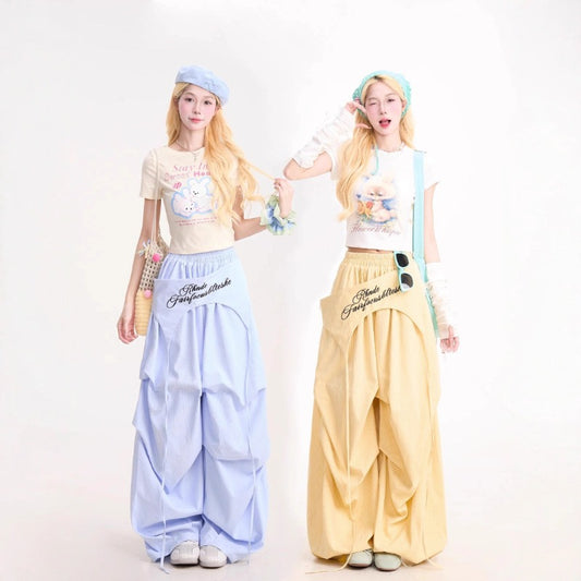 Women casual pant retro64 women's letterembroideramerican casualloose summer strap fart curtain sense of design scimitar pants