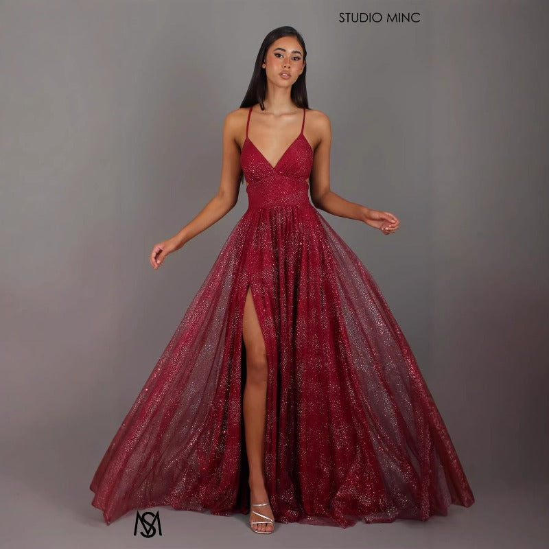 Women's dress - european & american cross-border fashion - amazon long sleeveless bandeau dress with gold accents, sexy spaghetti straps, and flowy skirt
