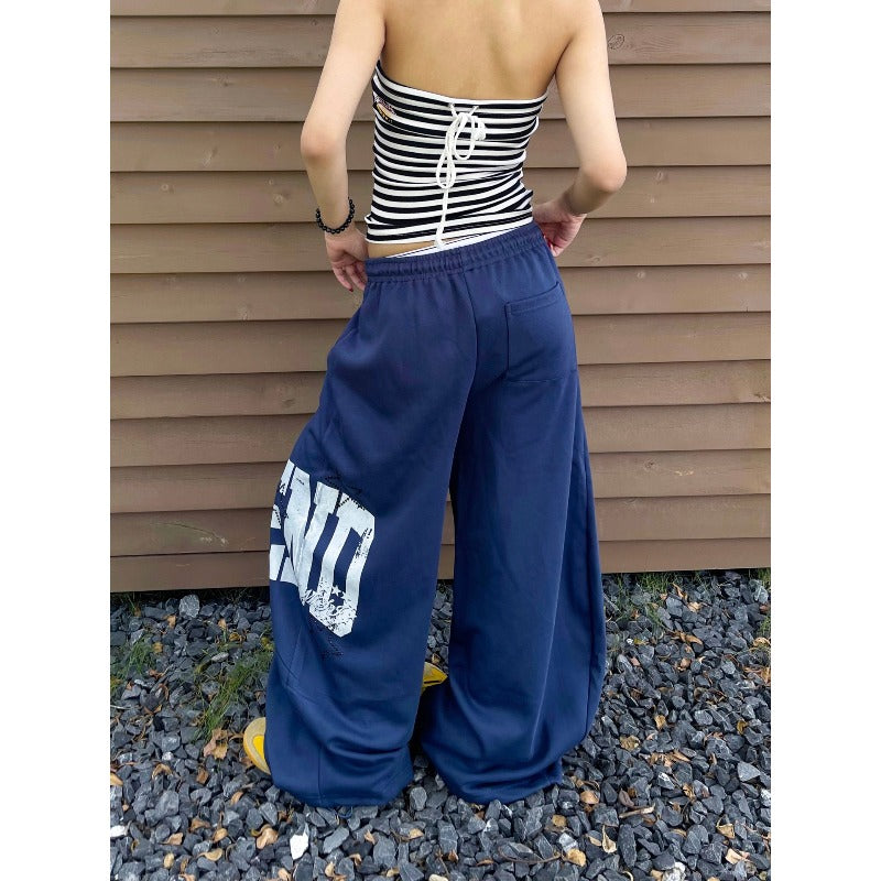 Womens casual pants side print drawstring womens loose