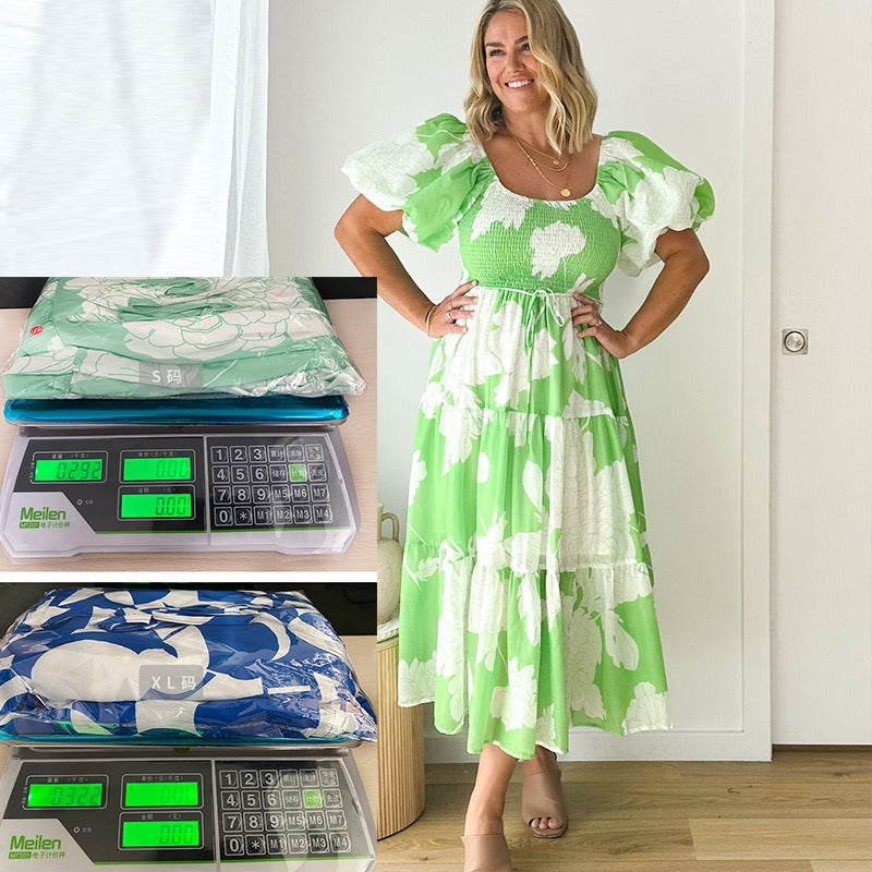 Women's dress - cross-border spring/summer amazon style elegant printed off-the-shoulder puff sleeve fashion european and american dress