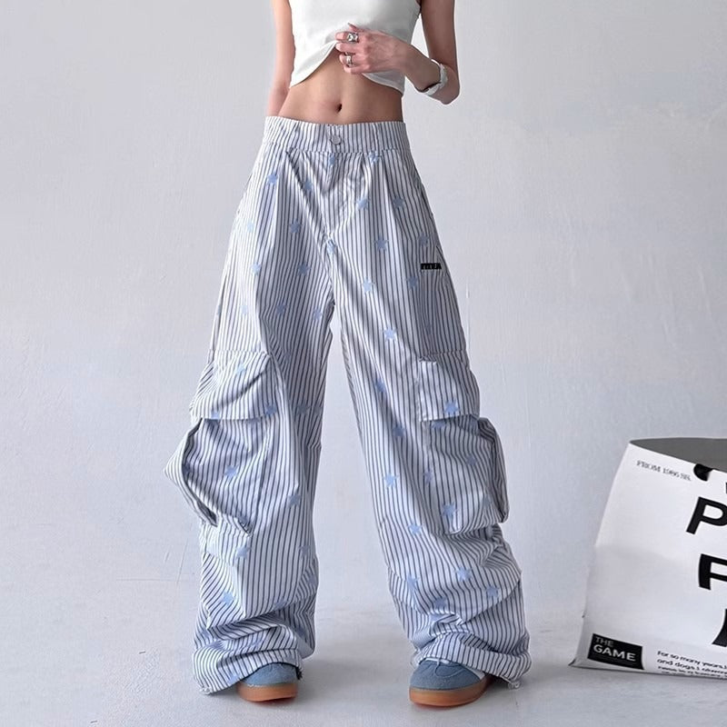 Women casual pants star striped sports casual pants women loose