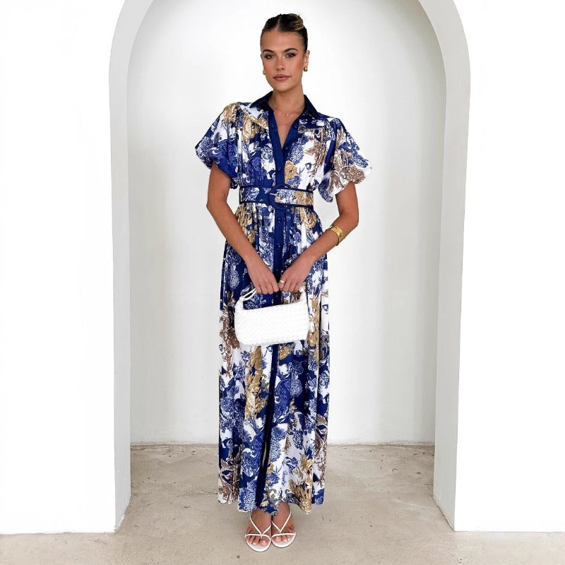 Women dress year cross-border independent station exportfashion stand collar ruffles tops high waist stereo skirt skirt suit women
